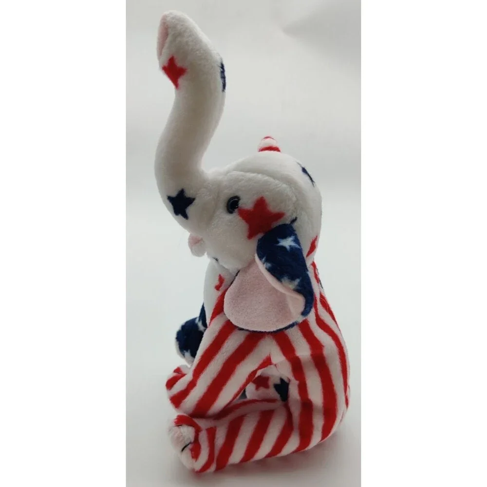 Vintage TY Beanbag Plush Righty 2000 Elephant Patriotic Retired Stars Stripes